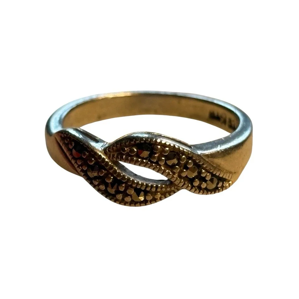 Sterling Silver‎ Marcasite Swirled Openwork Wavy Scroll Band Ring Size 5.5 VTG